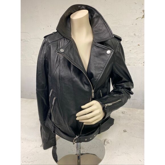 NASTY GAL Collection • Black Leather Lined Biker Jacket • Ladies Size 6 • NWT - Picture 1 of 16